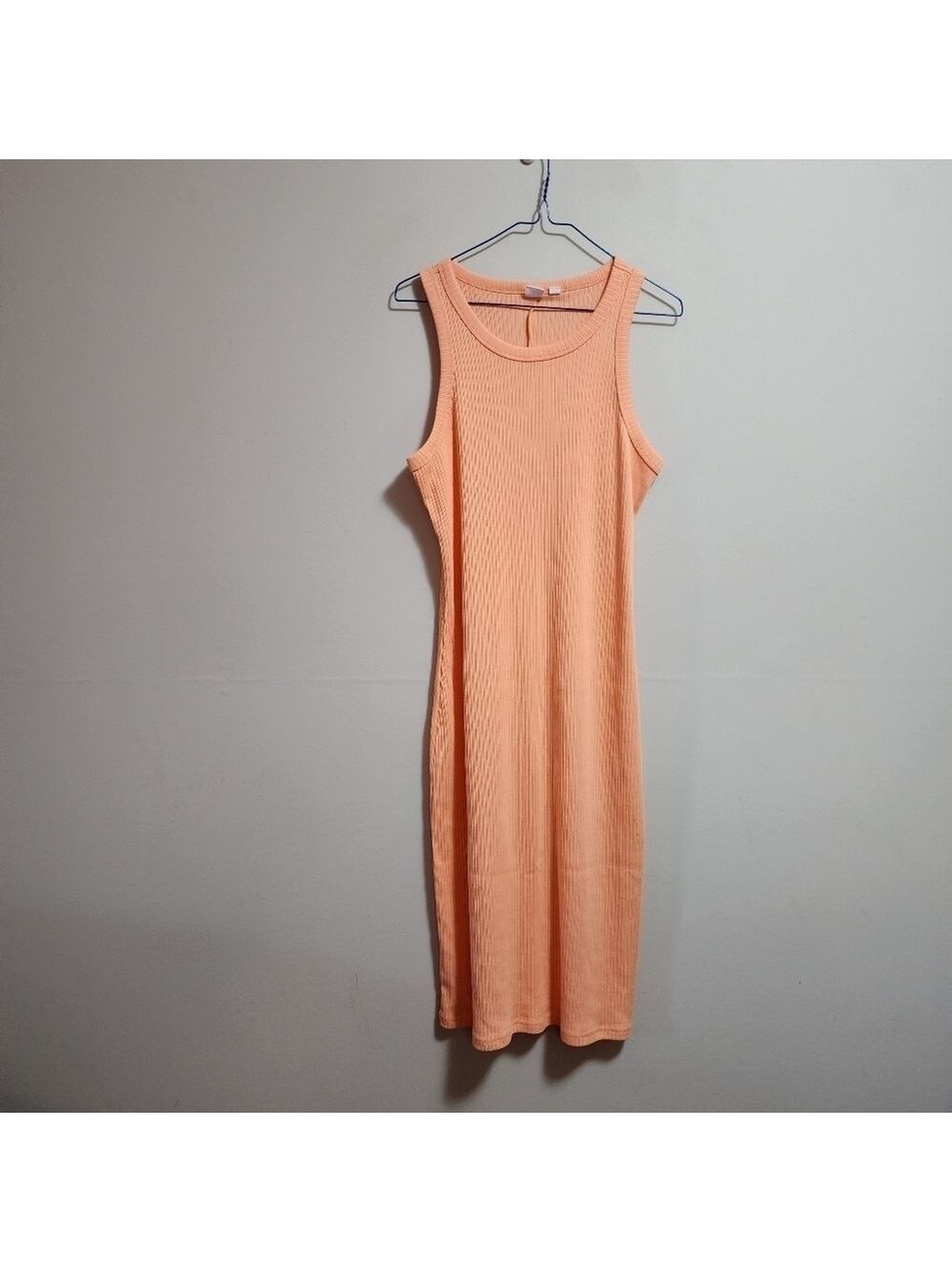 Gap rib knit sleeveless fitted midi tank dress color orange size medium